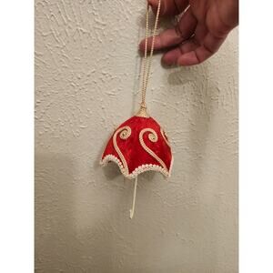 Umbrella Christmas Ornament‎ Red Velvet Trees Decoration West Germany Vintage